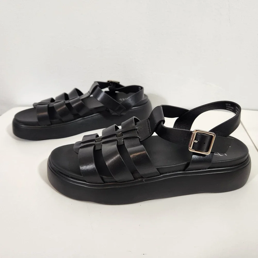 ID Required Fisherman Sandals Womens Sz 9M Black Platform Chunky Y2K Grunge Goth